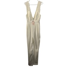 House of CB London White Lace Deep V-Neck Jumpsuit with Pockets Size S NEW