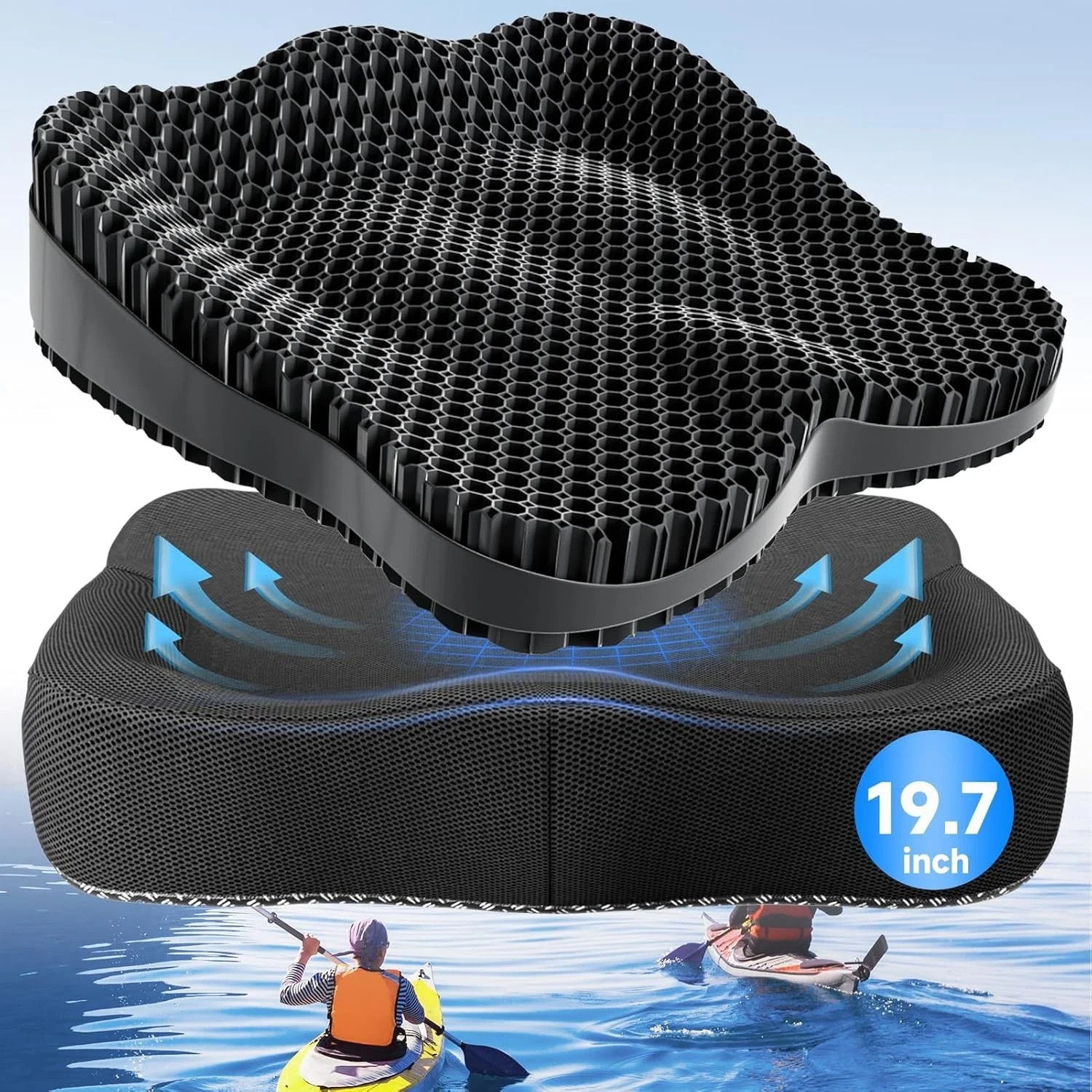 Seat Cushion, Waterproof Gel X-large, Black
