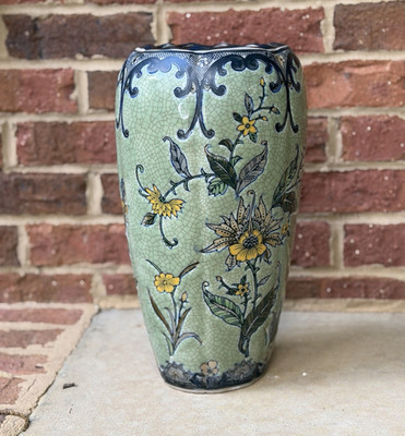 Formalities Hand Painted Ceramic Floral Vase, Asymmetrical, Green/Blue/Yellow