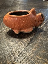 Ceramic Vintage Orange Glaze Gloss Fish Flowe...