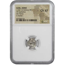 Gaul Aedui Silver Quinarius Roma Horse Ch XF NGC Ancient SKU:IPC5726