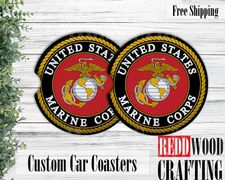 Marine Corps Car Coasters, Car Cup Holder Accessories (Set of 2), Military