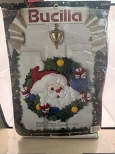 Vintage 1993 Bucilla Christmas Holly Jolly Santa Felt  Sequin Wreath Kit 83028