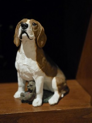 Living Stone Resin Figurine of Tricolor Beagle with Small Toy  8.25'' Tall