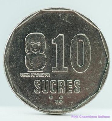 1991 Ecuadorian 10 Sucres Coin Reverse Venus De Valdivia Figure