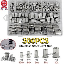 300PCS Stainless Steel Rivet Nut Kit Metric Rivnuts Nutsert Assorted M3-M8 Set