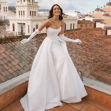 Princess Wedding Dresses Strapless Pleats Satin Bridal Party Prom Gowns Vestidos