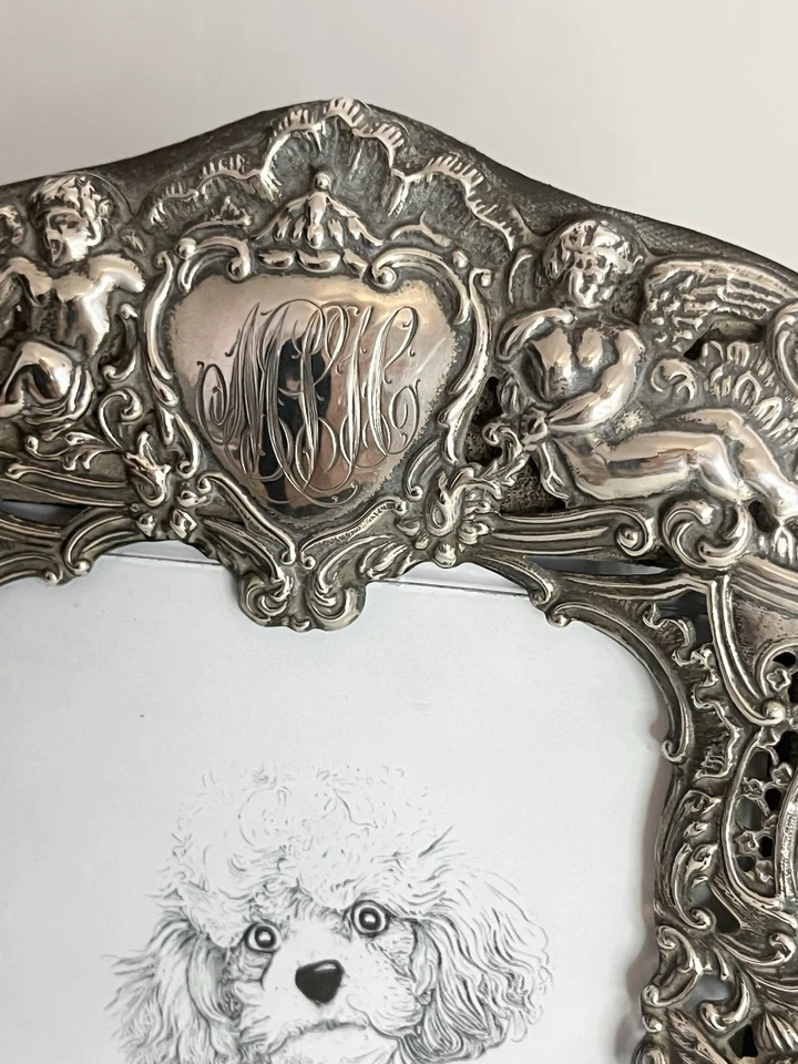 Marco de fotos de querubín victoriano ATQ Dominick & Haff NY de plata esterlina RARO Foto 2 de 4