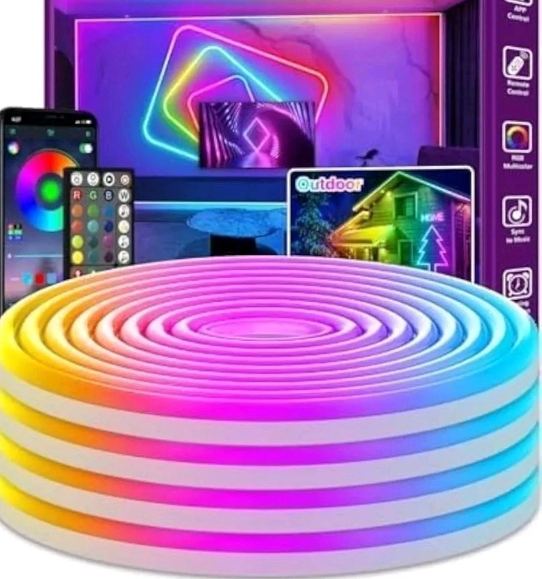 16 ft LED Neon Rope Flexible Lights Remote Control App Strip Decoration Plug In