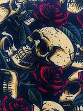 Skulls Roses fabric, skeleton gothic fabric, white or antique, Halloween