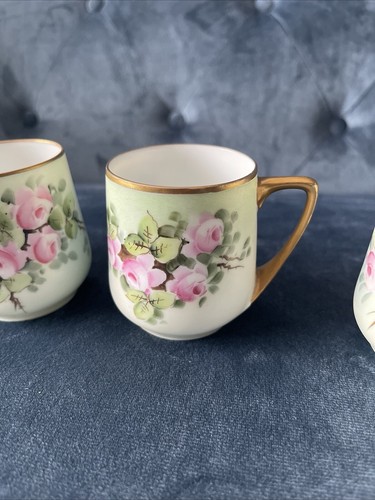 VTG Rosenthal Donatello Selb Bavaria Espresso Coffee 4 pc Set Green Pink Roses - Picture 11 of 13