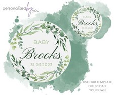 PERSONALISED CUSTOM ROUND PRINTED STICKERS BABY SHOWER LABELS FOR BUSINESS GREEN
