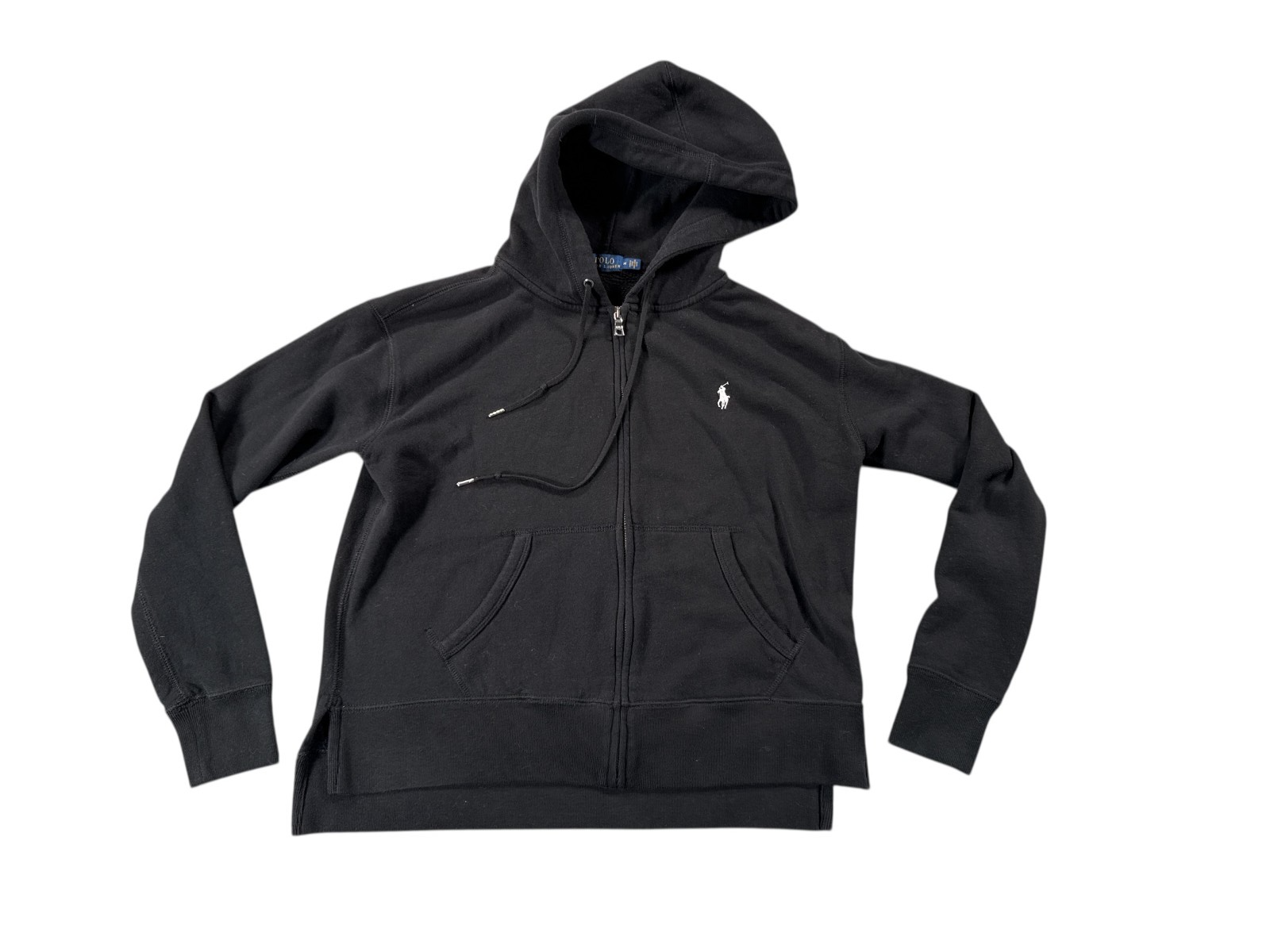 Polo Ralph Lauren felpa con cappuccio donna media nera full zip bianca pony ricamo logo