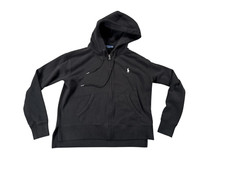 Polo Ralph Lauren Hoodie Womens Medium Black Full Zip White Pony Embroidery Logo