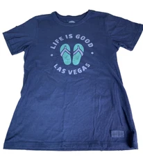 Life is Good Las Vegas Short Sleeve T Shirt Womens XS Blue Tee