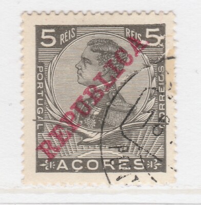 Portugal Acores Azoren 1911 D. Manuel Optd REPUBLICA 5r gebraucht A27P28F23659