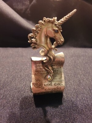 RAY LAMB 1991 Perth Pewter Unicorn Scroll Crystal Figure Mythical