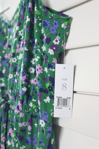 DONNA MORGAN NWT $128 Green Floral Lined Ruffle Midi Hi Lo Dress Size 8 - Picture 6 of 6