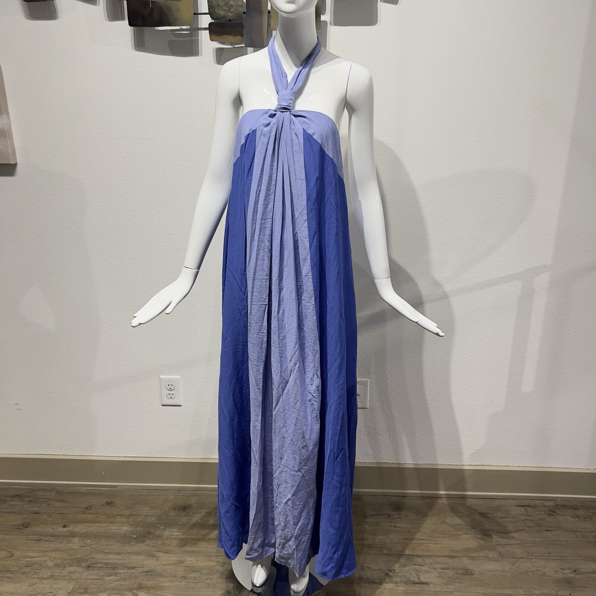 Women's Nine West Blue Colorblock Halter Neck Long Maxi Dress Beachy Size  Large | eBay