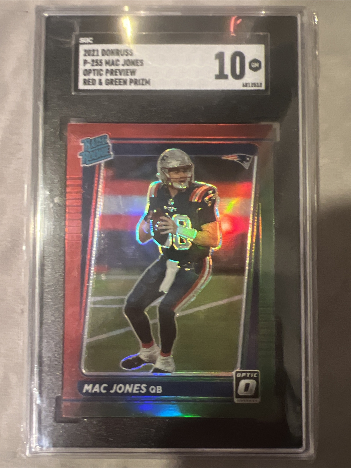 2021 MAC JONES RC Donruss Optic Preview Red and Green Prizm, P-255, SGC 10