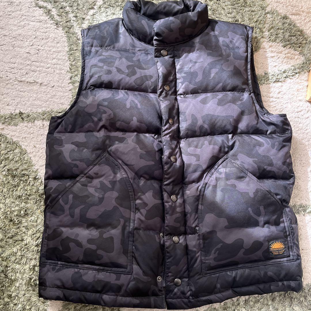 EDWIN GOLF Camouflage Down Vest Military Style L Size Made in