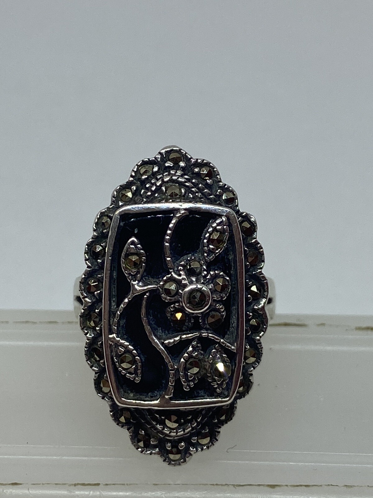 solid sterling silver 925 ring with marcasite Ony… - image 5