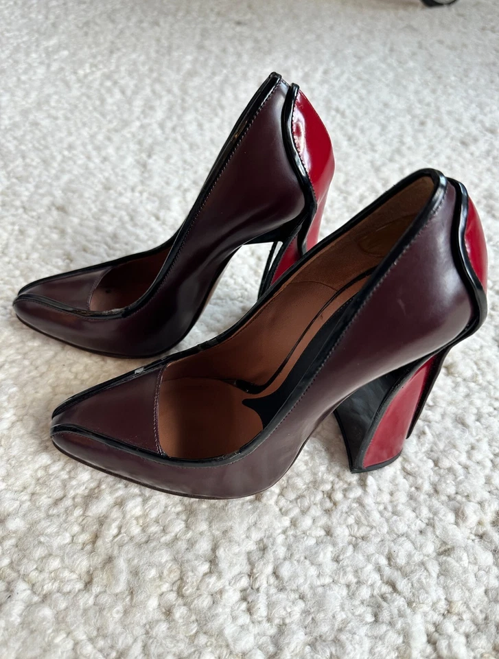 Marni Two Tone Leather Pumps Size 37.5 Burgundy Brown Heels - Image 2 of 4