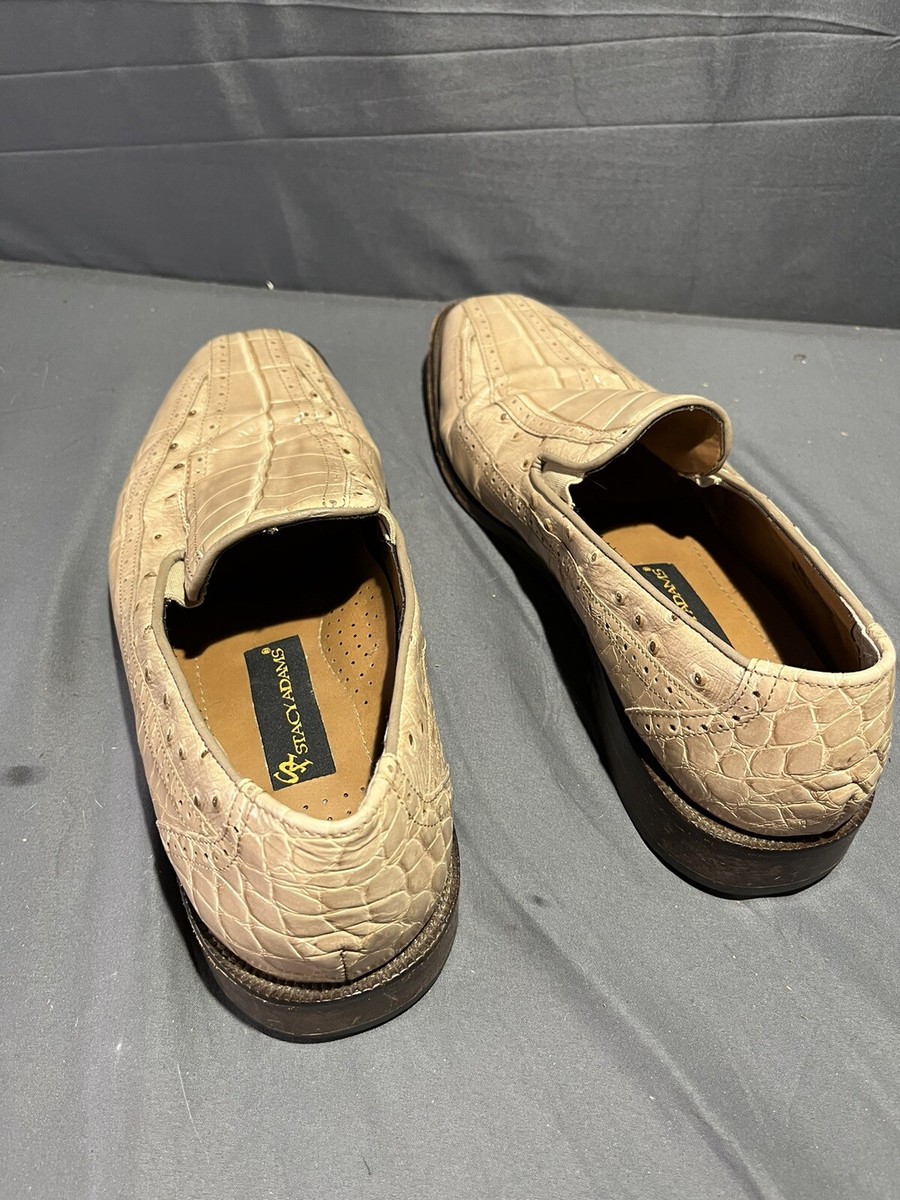 Stacy Adams Cream Crocodile Pattern Loafers Stacy Adams Loafer Mens 10M Cream Beige Leather Casual Slip  main image 3