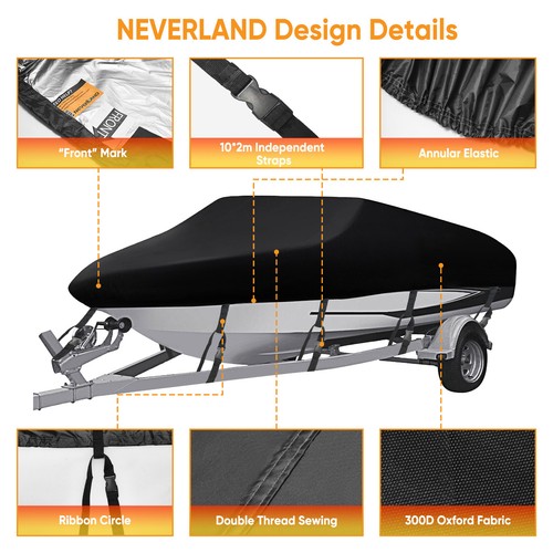 210D Heavy Duty Waterproof Boat Cover Trailerable For V-Hull 17-19FT 102" Beam - Picture 3 of 21