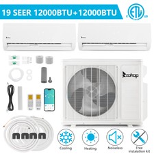 18000 Btu Dual Zone 19 Seer Ductless Split Air Conditioner With Heat Pump, Wifi