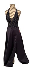 Halter Beaded Gown Dress Navy Blue Size 5 prom Dress Lace Blondie Nites