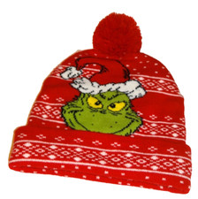 GRINCH Original RED White Pom Pom Beanie Hat Cap Christmas Holiday Dr. Suess