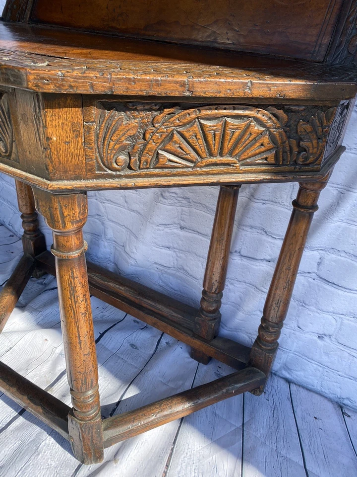 Antigua mesa de juego tallada roble abatible mesa de cartas Foto 4 de 4