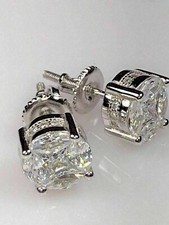 3.00Ct Round Cut Lab-Created Diamond 14K White Gold Finish Halo Stud Earrings