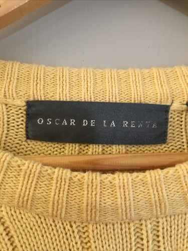 Oscar De La Renta Men YELLOW Long Sleeve Crew Neck Knit Sweater M - Picture 2 of 4