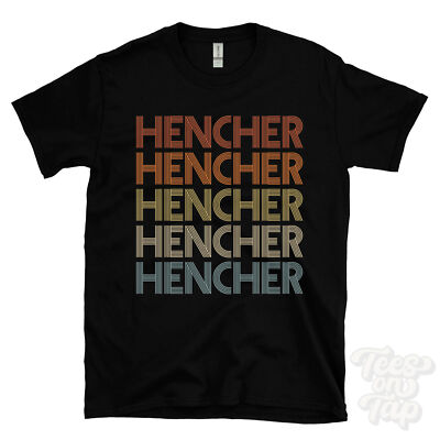 HENCHER REPEATED RETRO STYLE T-SHIRT mens & womens novelty cool name gift