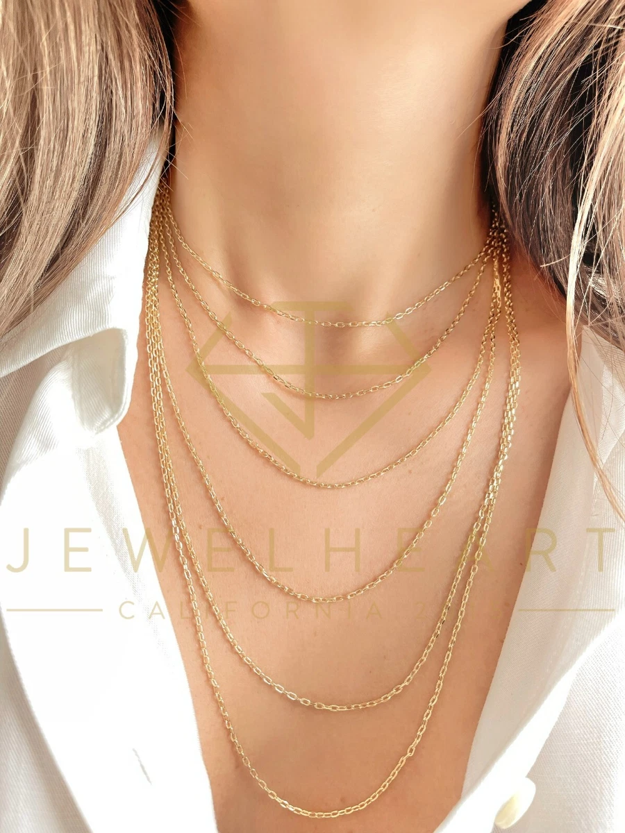 Cable Chain Necklace Bracelet 10K 14K Real Gold Women Diamond Cut Link Chain