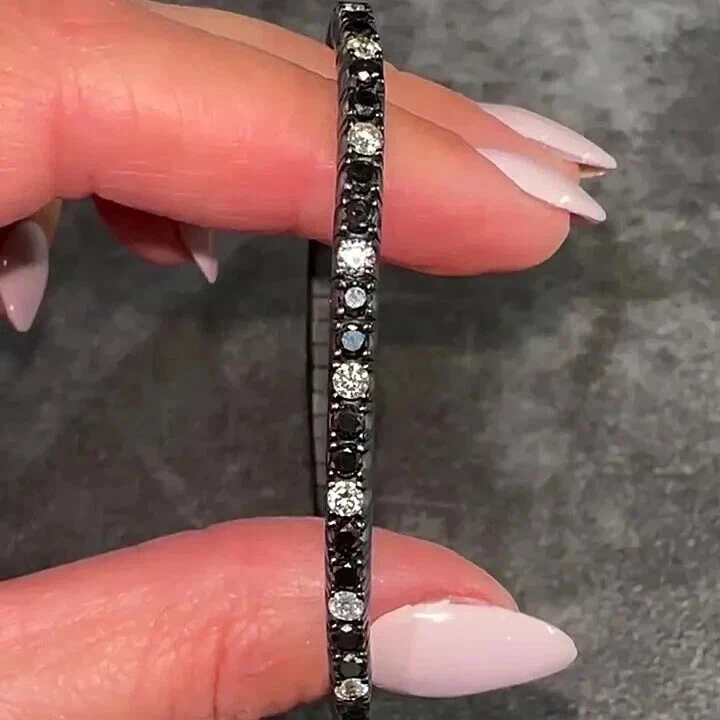 8 Ct Round Cut Simulated Black Diamond Men Tennis Bracelet 14K Black Gold Plated - Image 3 of 4