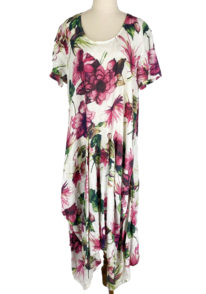 Chesca Womens Dress AU 16 Multicolour Floral PURE LINEN Maxi