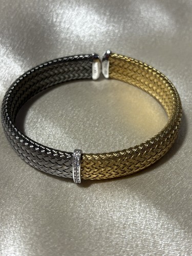 Italy Two Tone Yellow 925 ⭐️356 VI Diamond Braided Bangle Bracelet