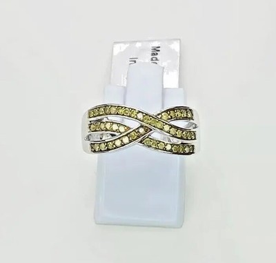 Yellow Diamond Sterling Silver Ring Size Q R US 8.25 Collectable Gift Idea