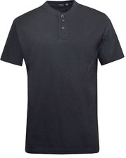 Mens Henley T-shirt Short Sleeve Plain Grandad Neck Top Casual Summer M - 3XL