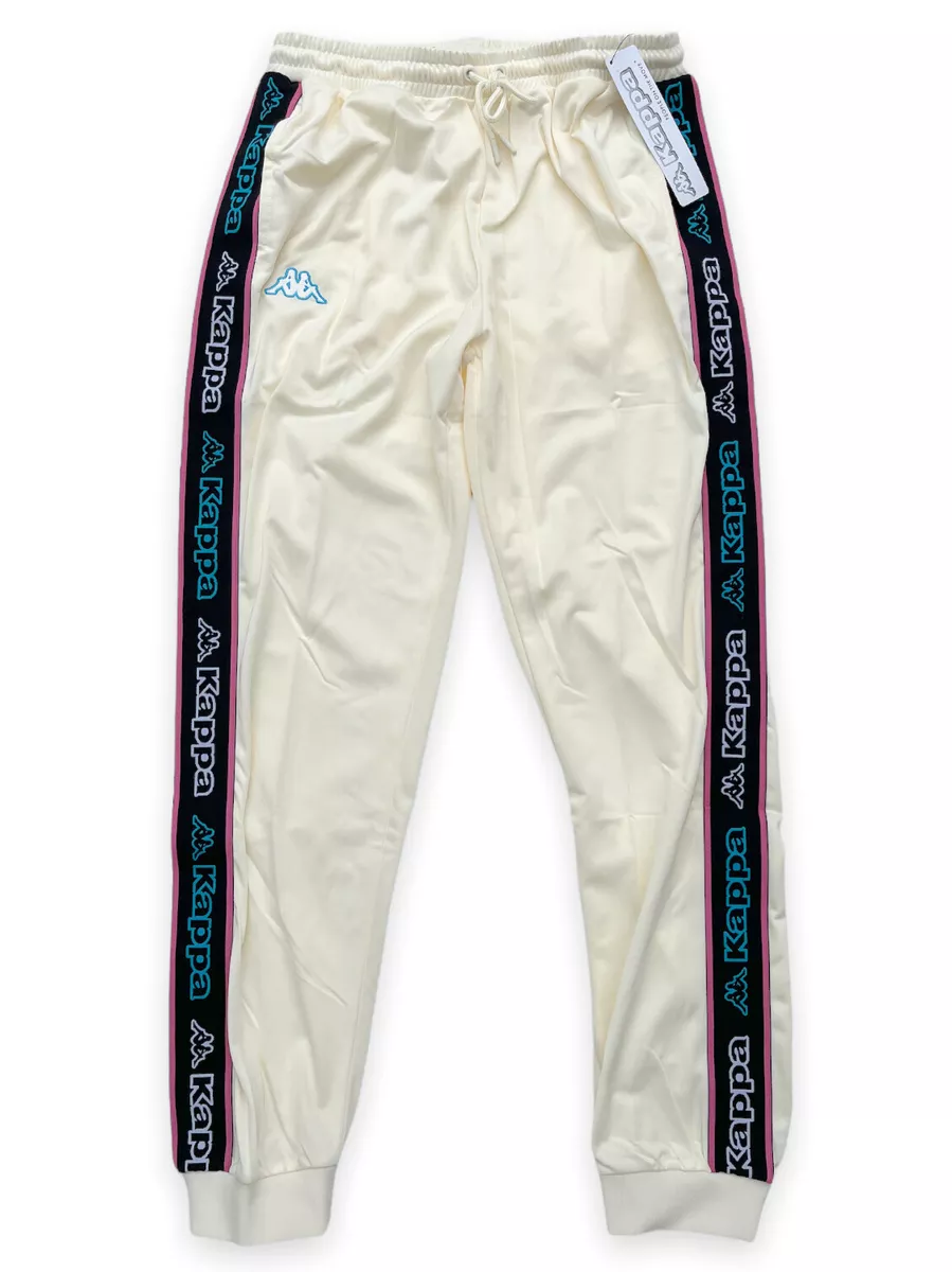 Kappa Mens White Cream/ Black Blue Logo Tape Alic 2 Activewear Track Pants