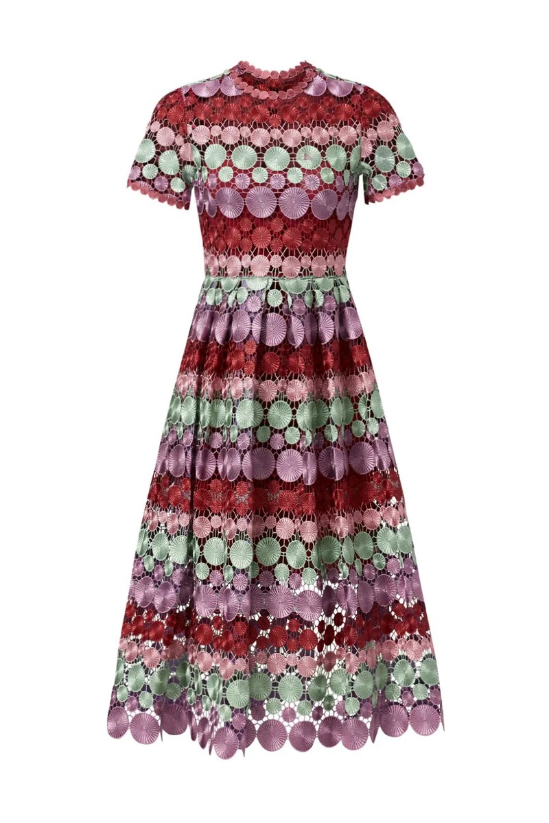 ALEXIS Pink Multi Stripe Embroidered Guipure Lace Sheer Daniella Dress L =  8/10 | eBay