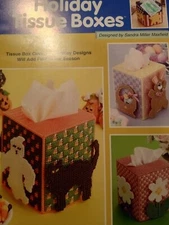 6 Tissue Box Cover Plastic Canvas Patterns Booklet Holiday Tissue Box