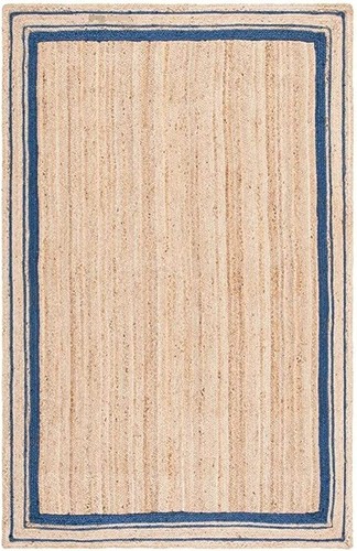 Natural Rectangle Jute Rug Handmade Area /Floor Rug for Home Decor- Beige+Blue - Picture 2 of 5
