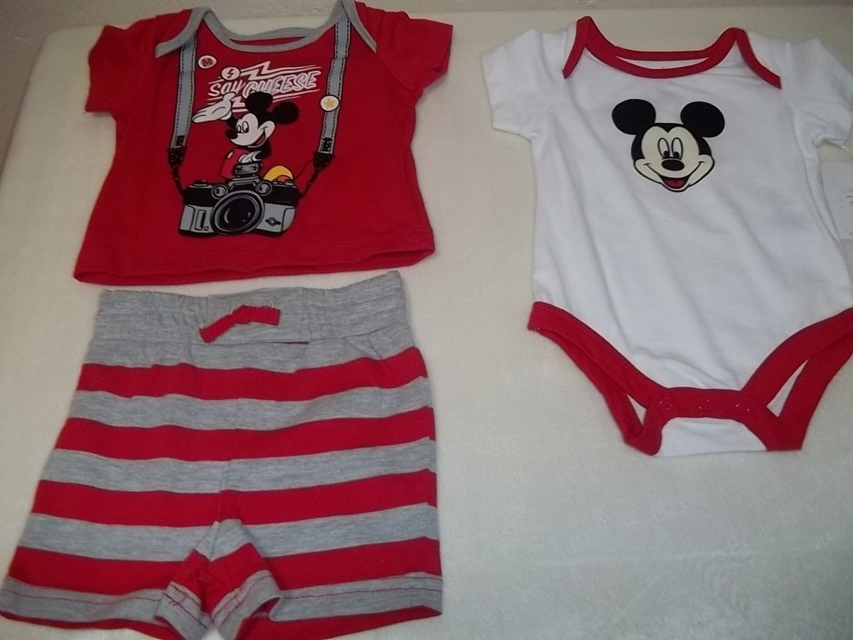 DISNEY Mickey Mouse Baby Boys 3 Pc Set-#DKZNB7344-Red/White/Gray