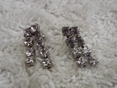 Silvertone Rhinestone Drip Pierced Earrings (G19) | eBay