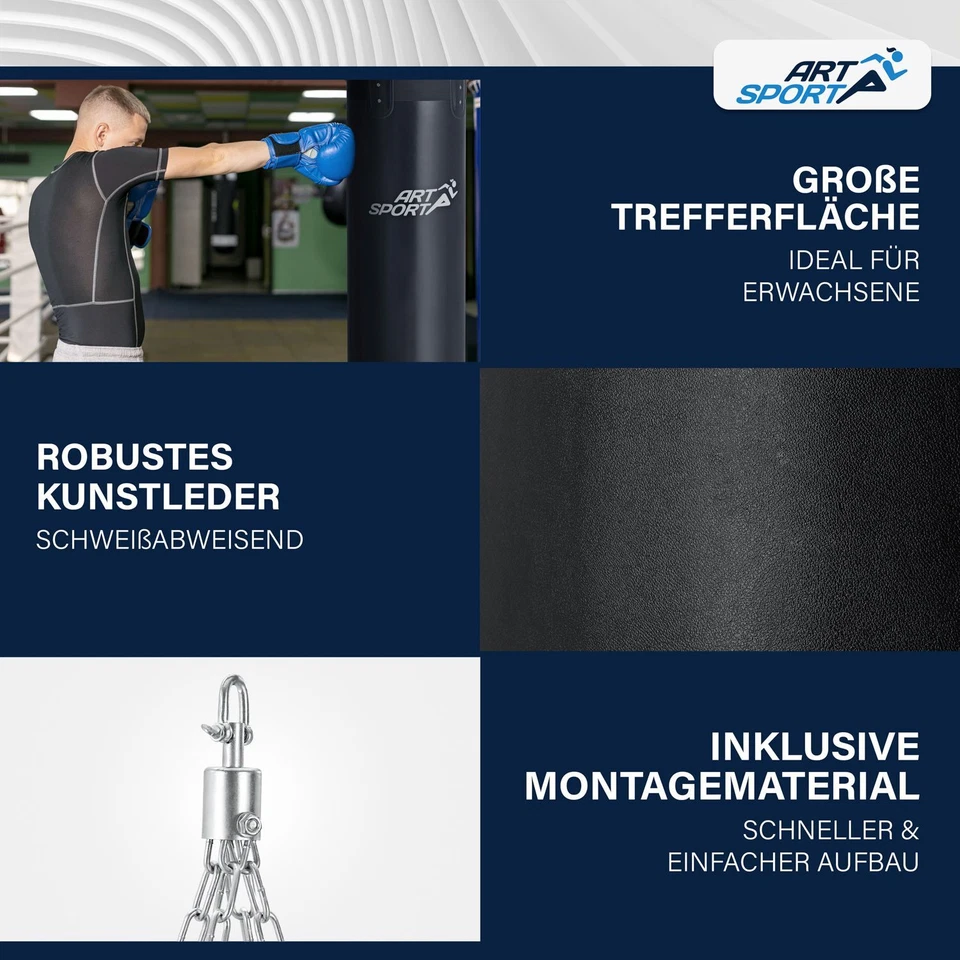 Box Set Boxsack 30kg gefüllt Stahlkette Halterung Erwachsene ArtSport® - Bild 4 von 4