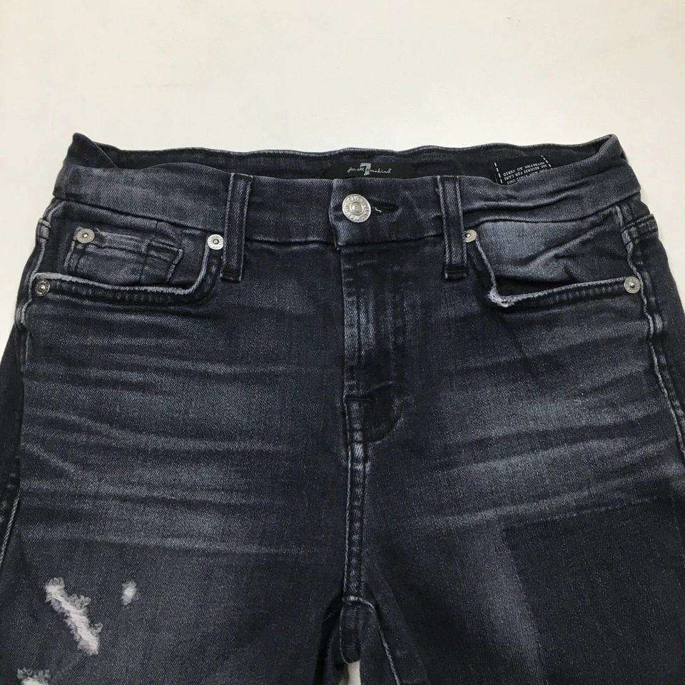 7 FOR ALL MANKIND Gray Distressed Patch Detail Slim Skinny Jeans Womens sz 26 - Image 4 of 4